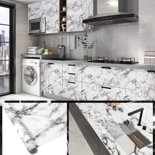 Self Adhesive Black Marble Sheet For Kitchen (60x200)