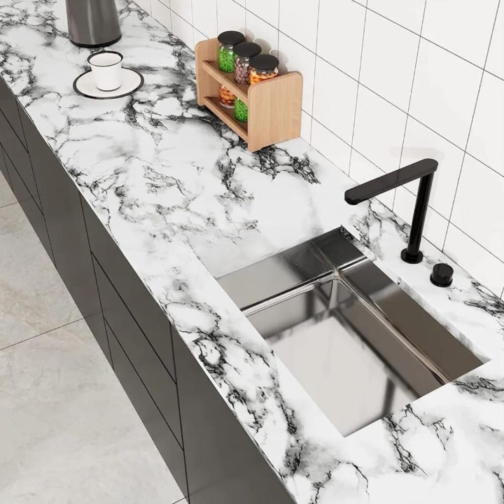 Self Adhesive Black Marble Sheet For Kitchen (60x200)