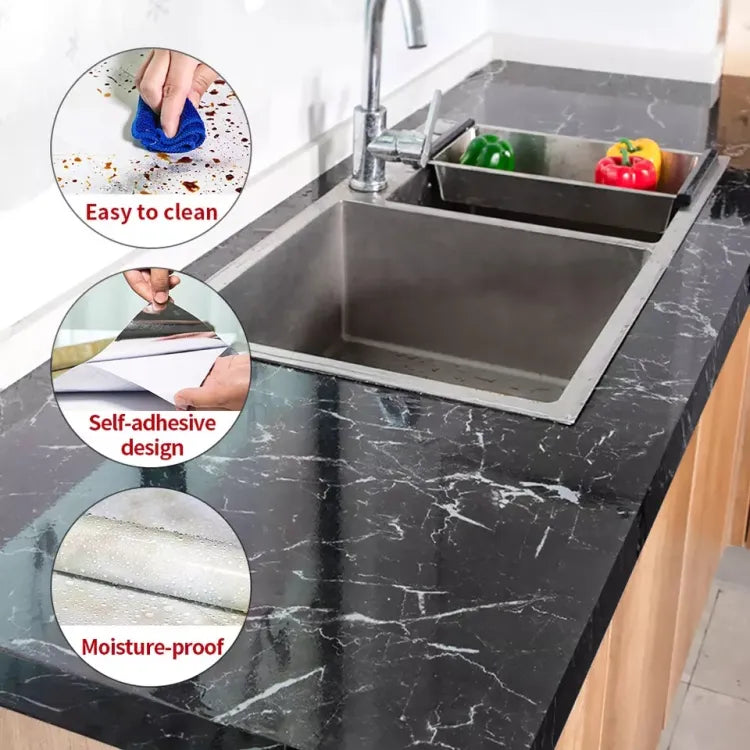 Self Adhesive Black Marble Sheet For Kitchen (60x200)