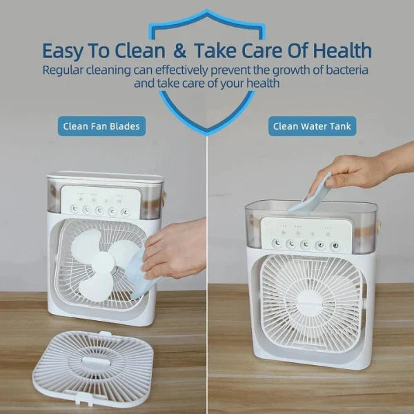 Portable Air Conditioner Fan Usb Electric Fan With Led Night Light, Fine Mist Water, And Humidifier Function | Led Night Light Water Mist – Random Color 12 Inch