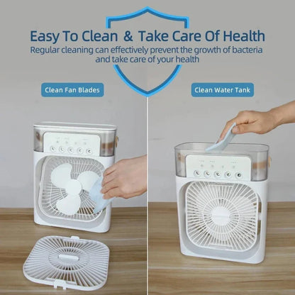Portable Air Conditioner Fan Usb Electric Fan With Led Night Light, Fine Mist Water, And Humidifier Function | Led Night Light Water Mist – Random Color 12 Inch