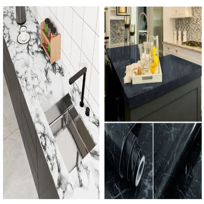 Self Adhesive Black Marble Sheet For Kitchen (60x200)