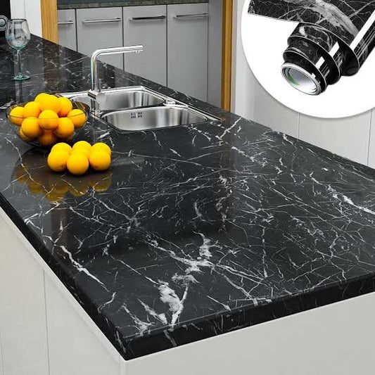 Self Adhesive Black Marble Sheet For Kitchen (60x200)