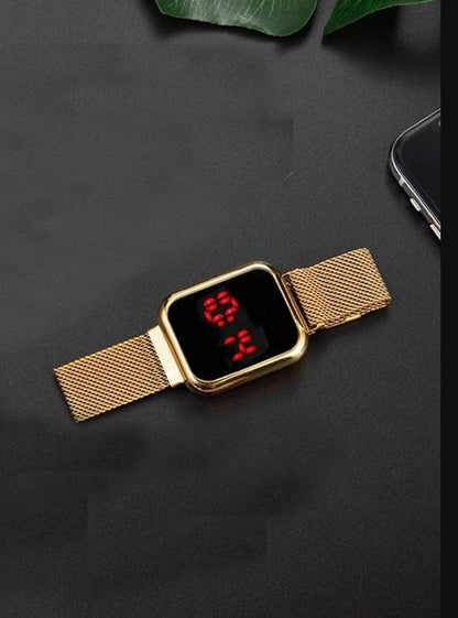 Touch Led Magnet Watch Fashion Casual Sports Men’s Watch Touch Smart Led Digital Watches Electronics Wrist Watches For Men Women Square Clock Golden