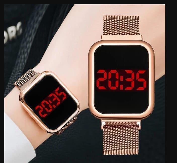 Touch Led Magnet Watch Fashion Casual Sports Men’s Watch Touch Smart Led Digital Watches Electronics Wrist Watches For Men Women Square Clock Golden