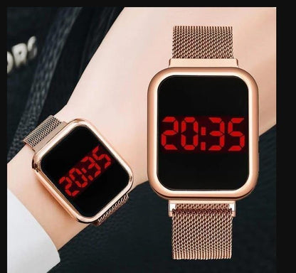 Touch Led Magnet Watch Fashion Casual Sports Men’s Watch Touch Smart Led Digital Watches Electronics Wrist Watches For Men Women Square Clock Golden