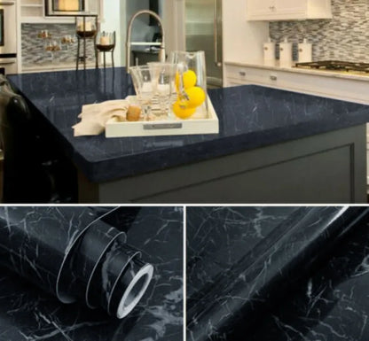 Self Adhesive Black Marble Sheet For Kitchen (60x200)
