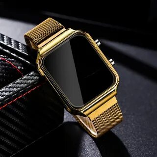 Touch Led Magnet Watch Fashion Casual Sports Men’s Watch Touch Smart Led Digital Watches Electronics Wrist Watches For Men Women Square Clock Golden