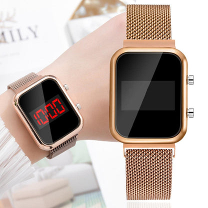 Touch Led Magnet Watch Fashion Casual Sports Men’s Watch Touch Smart Led Digital Watches Electronics Wrist Watches For Men Women Square Clock Golden